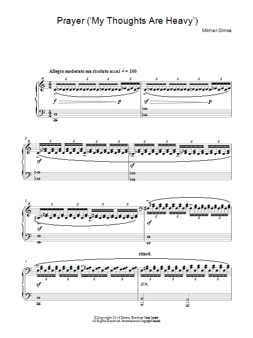 Download Mikhail Glinka Prayer: My Thoughts Are Heavy Sheet Music