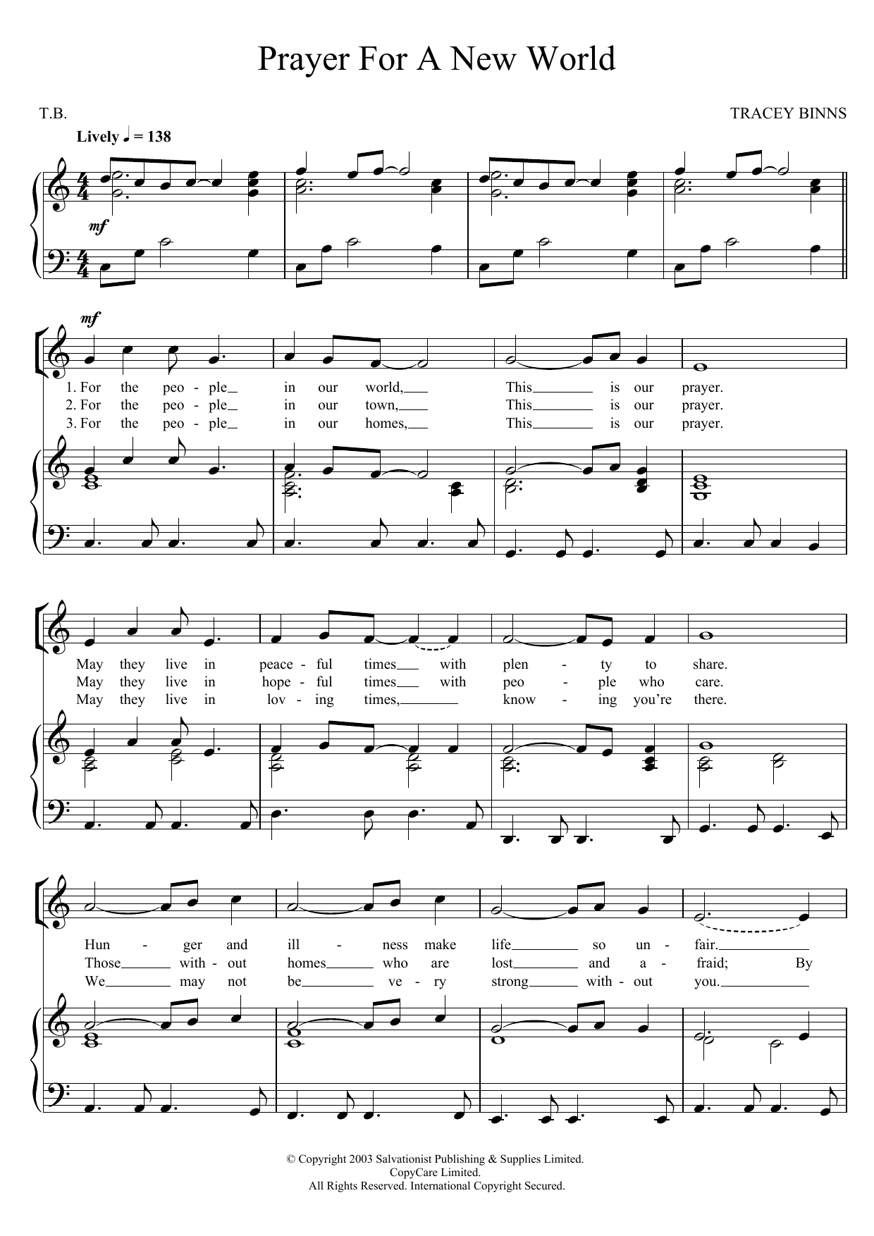 Download The Salvation Army Prayer For A New World Sheet Music