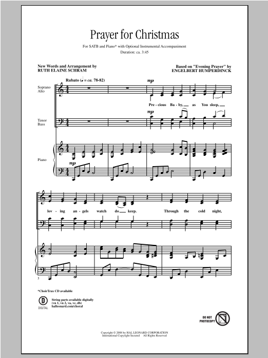 Download Engelbert Humperdinck Prayer For Christmas (arr. Ruth Elaine Sheet Music