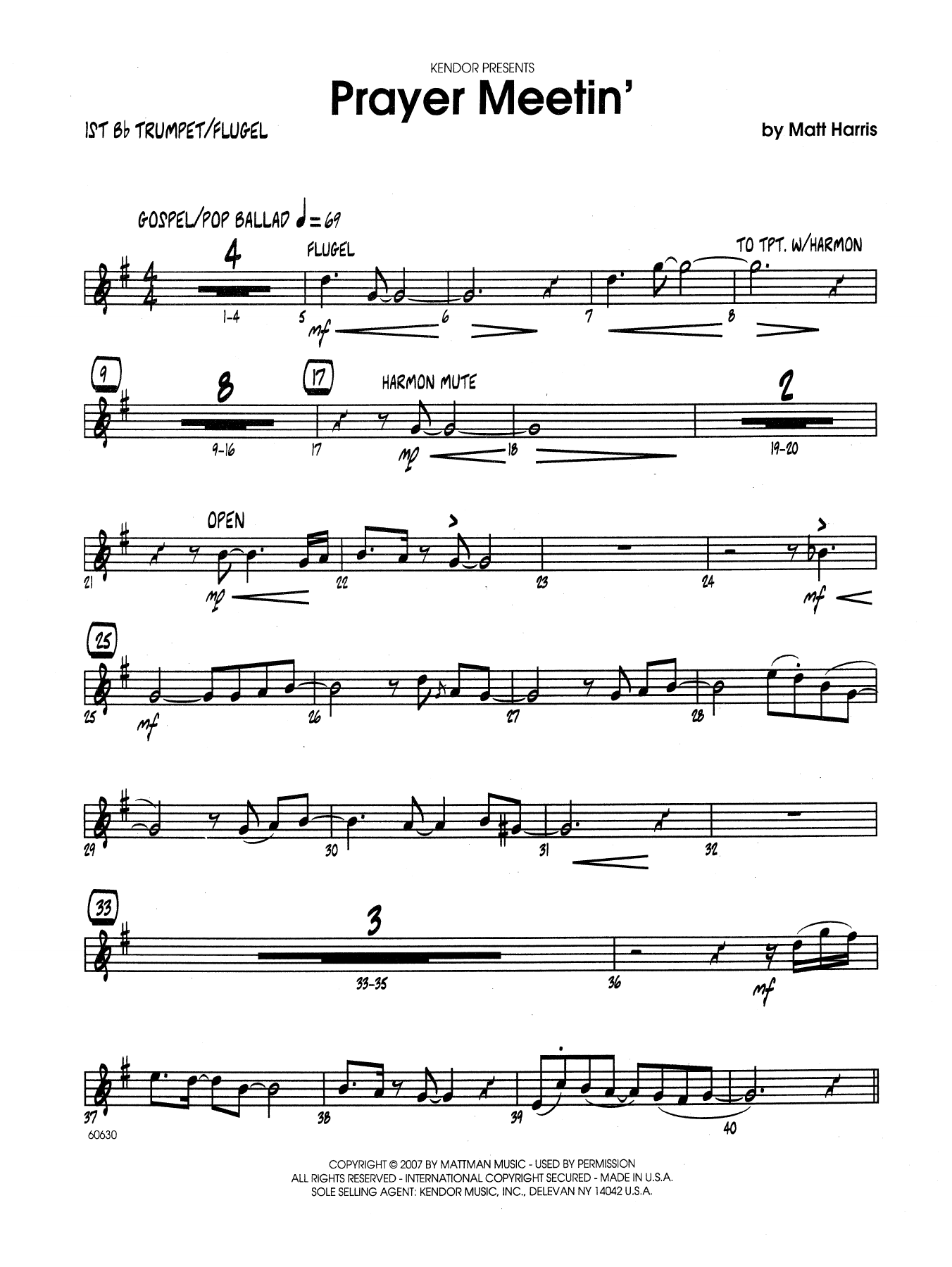 Download Matt Harris Prayer Meetin' - 1st Bb Trumpet Sheet Music
