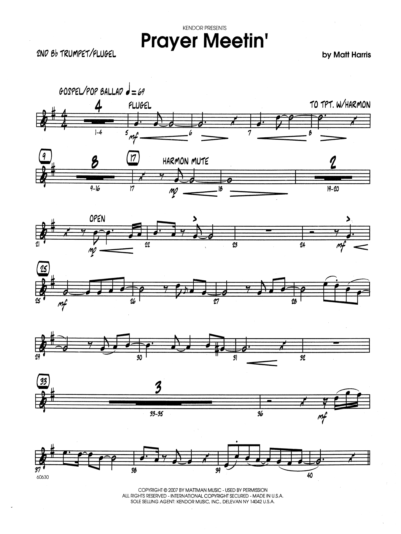 Download Matt Harris Prayer Meetin' - 2nd Bb Trumpet Sheet Music