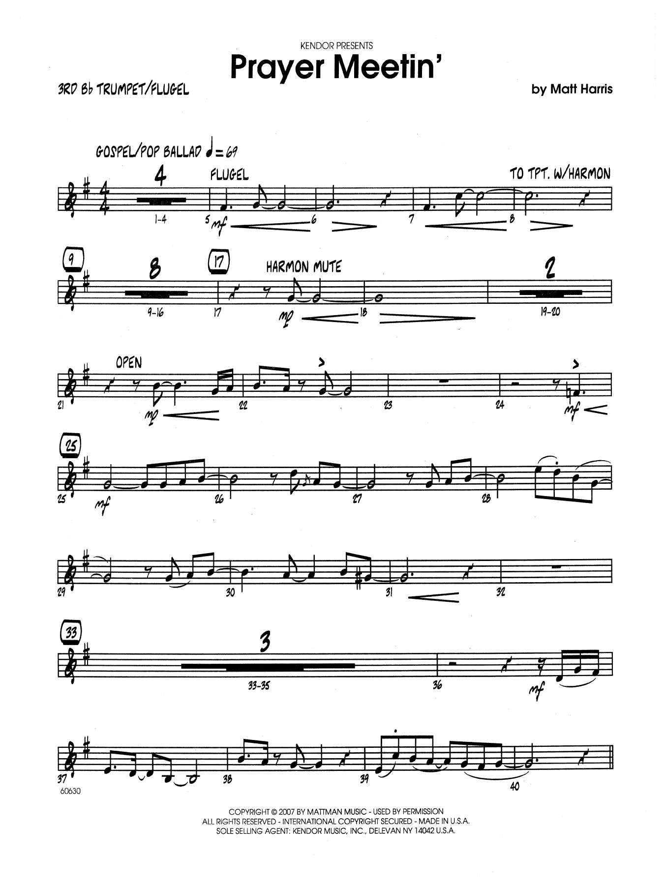 Download Matt Harris Prayer Meetin' - 3rd Bb Trumpet Sheet Music