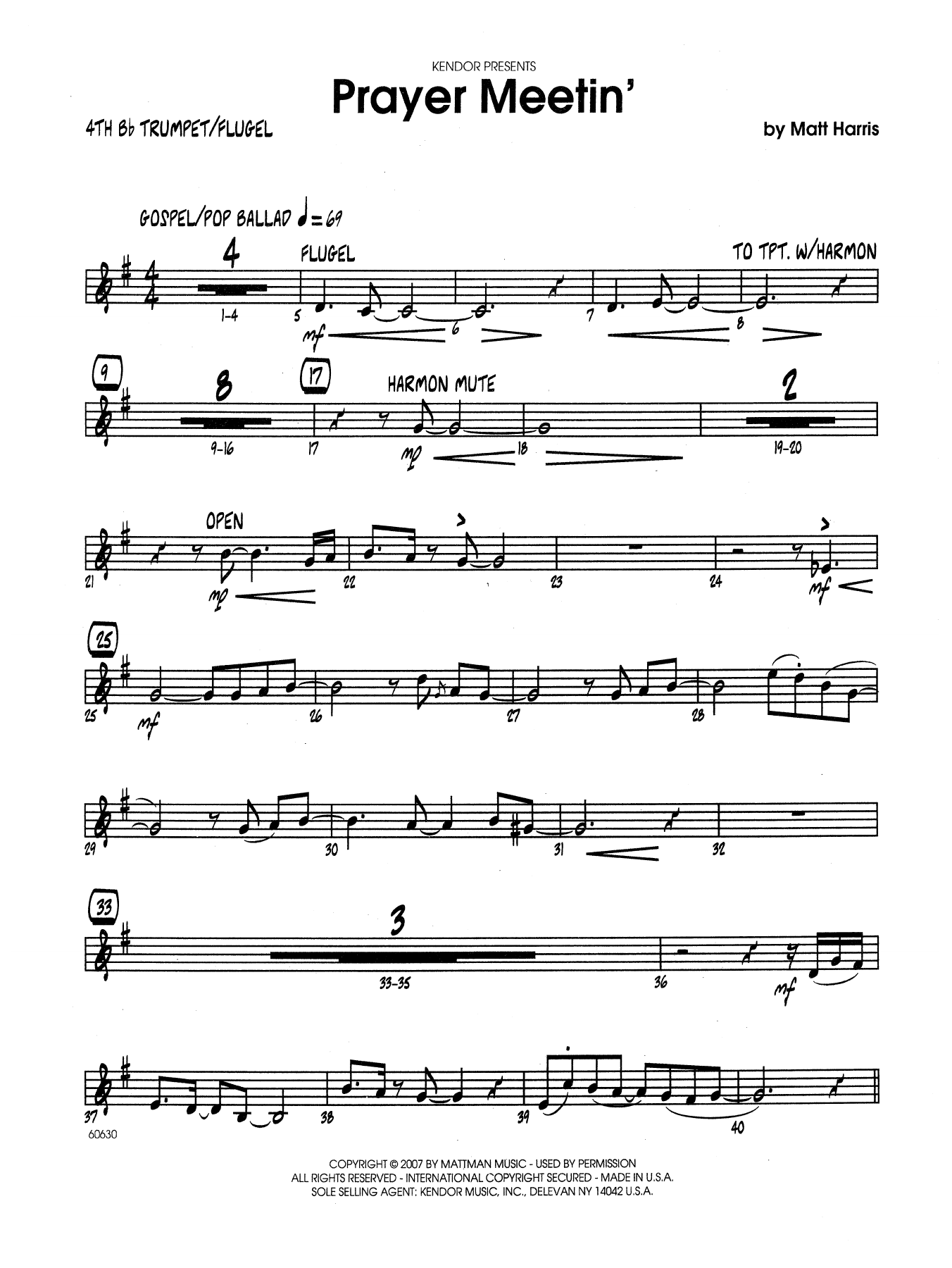Download Matt Harris Prayer Meetin' - 4th Bb Trumpet Sheet Music
