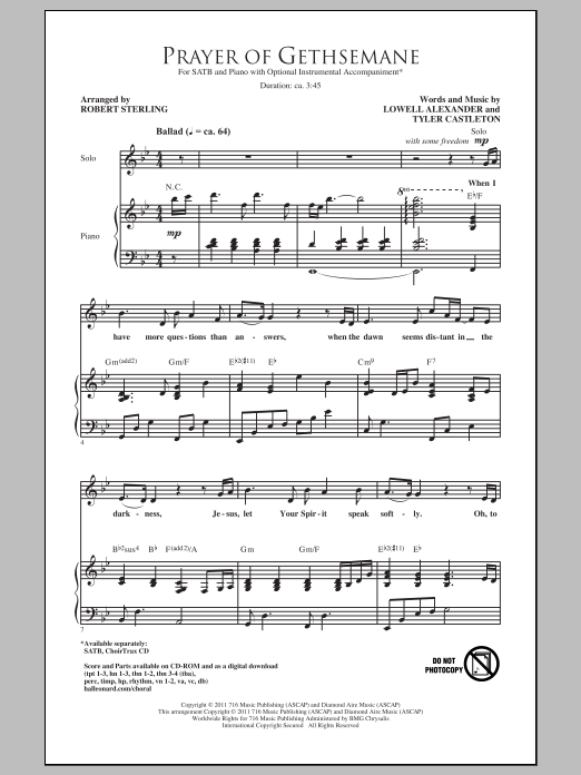 Download Lowell Alexander Prayer Of Gethsemane (arr. Robert Sterl Sheet Music