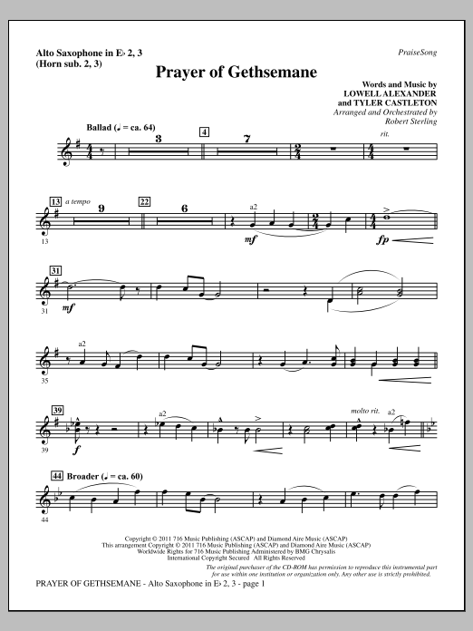 Download Robert Sterling Prayer Of Gethsemane - Alto Sax 2-3 (su Sheet Music
