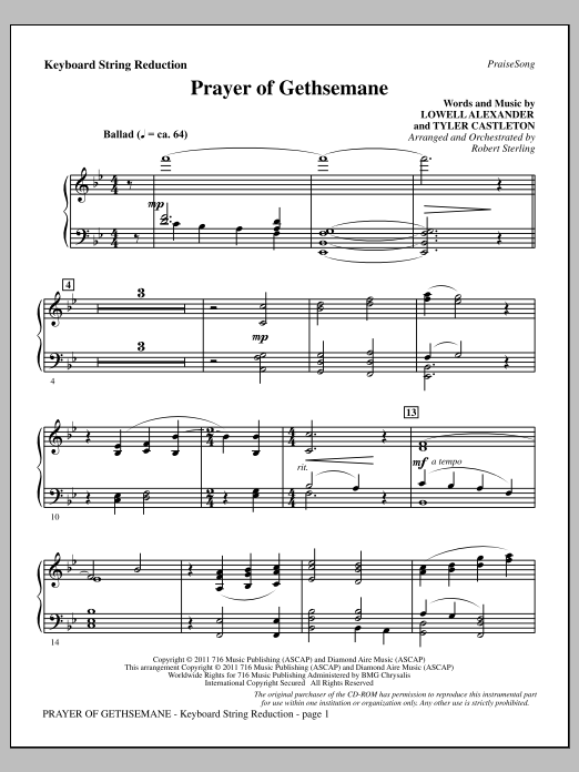 Download Robert Sterling Prayer Of Gethsemane - Keyboard String Sheet Music