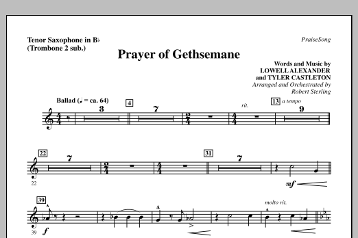 Download Robert Sterling Prayer Of Gethsemane - Tenor Sax (sub. Sheet Music