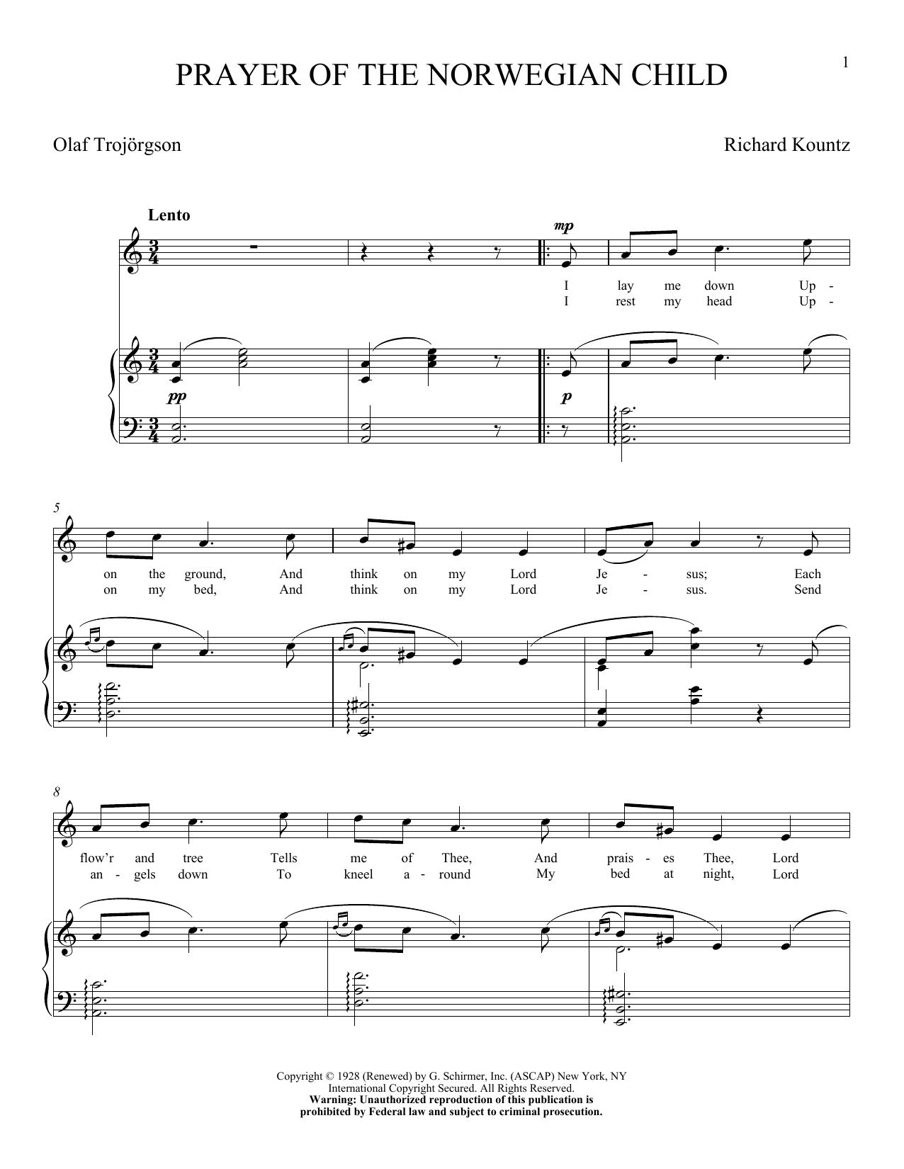 Download Olaf Trojargson Prayer Of The Norwegian Child Sheet Music