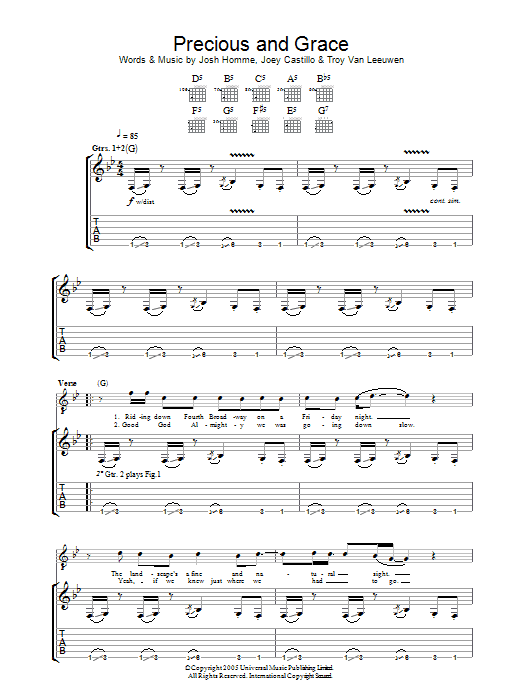 Download Queens Of The Stone Age Precious And Grace Sheet Music