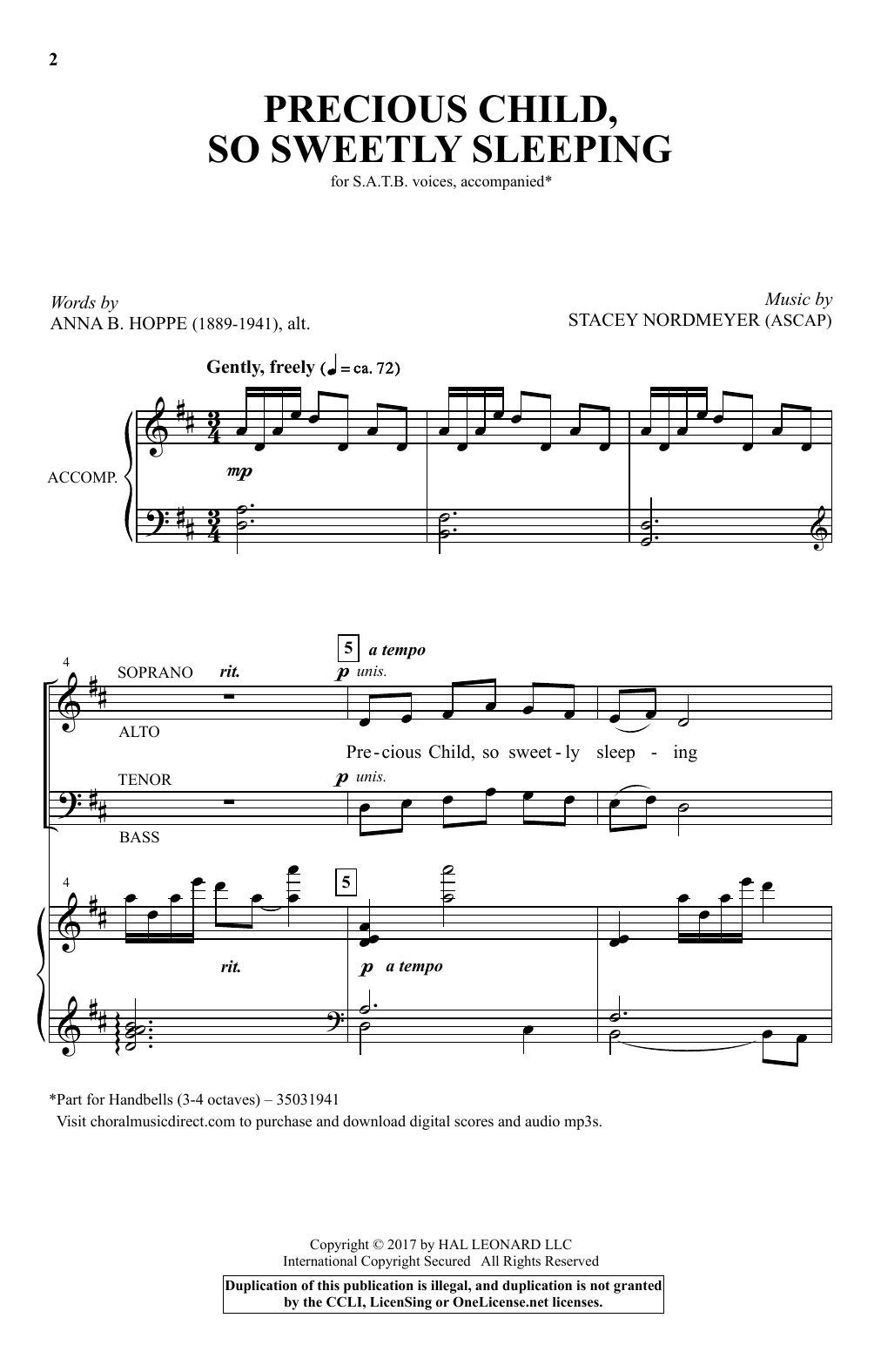 Download Stacey Nordmeyer Precious Child, So Sweetly Sleeping Sheet Music