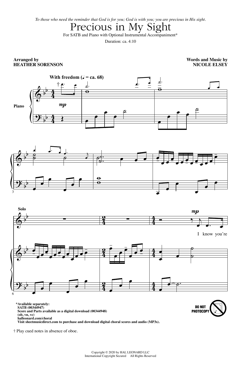 Download Nicole Elsey Precious In My Sight (arr. Heather Sore Sheet Music