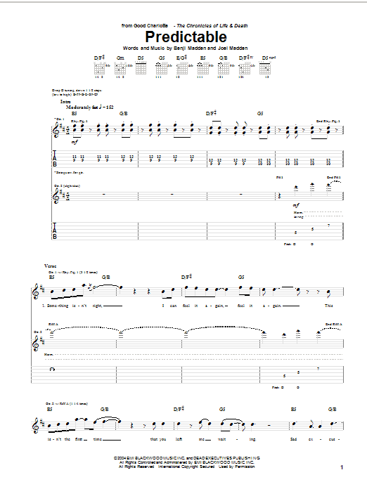 Download Good Charlotte Predictable Sheet Music