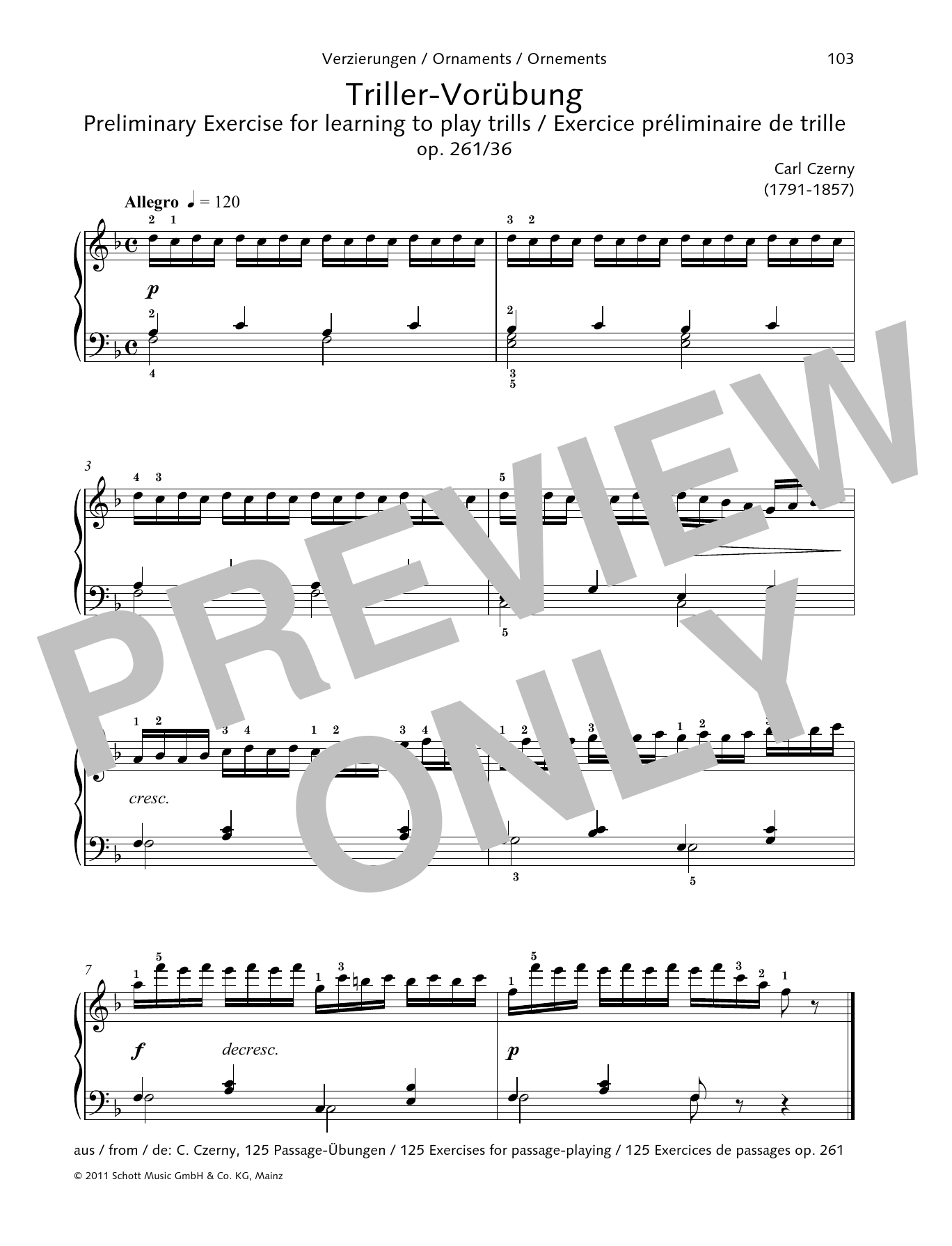 Download Carl Czerny Preliminary Exercise for learning to pl Sheet Music