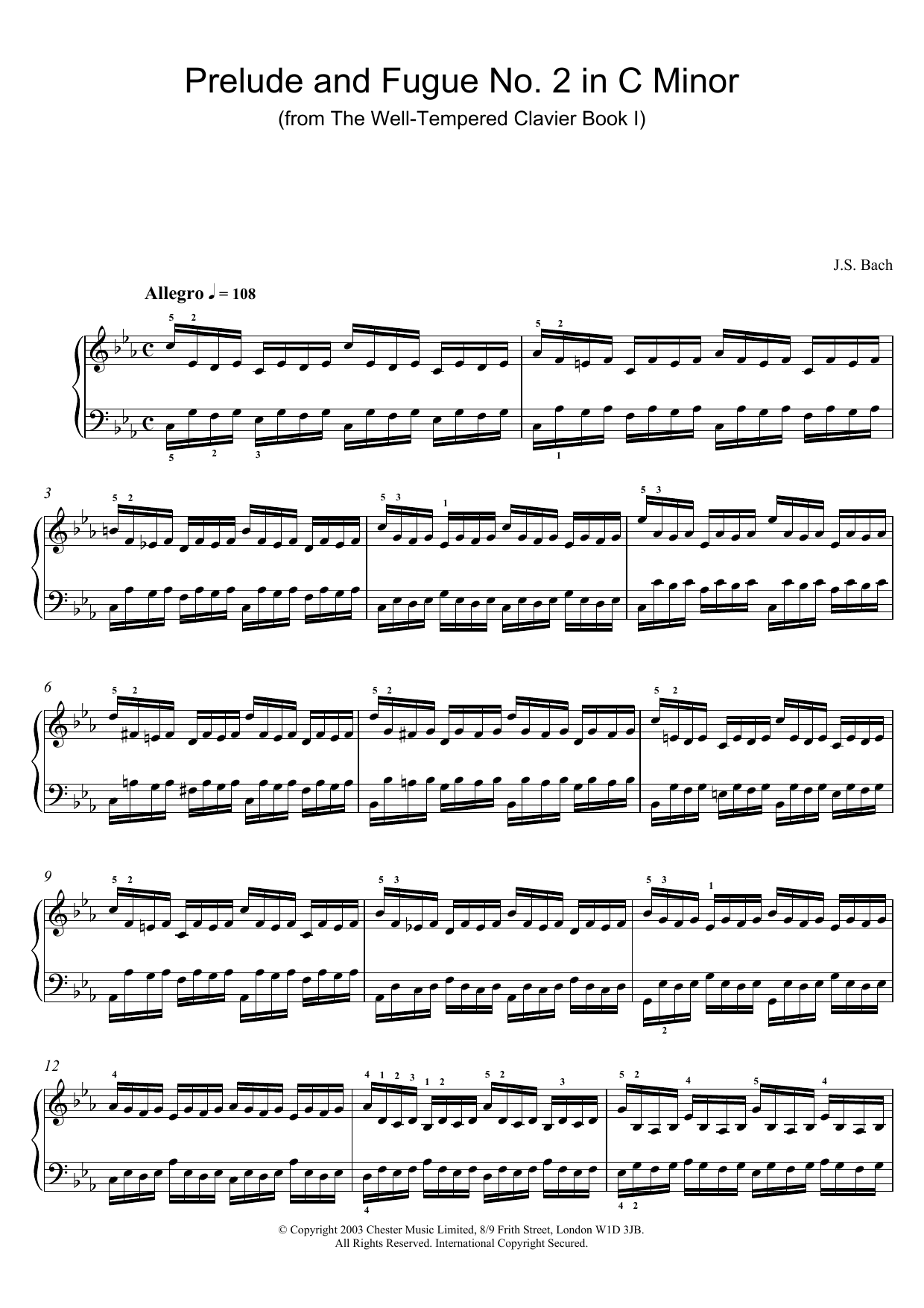 Download Johann Sebastian Bach Prelude and Fugue No.2 in C Minor (from Sheet Music