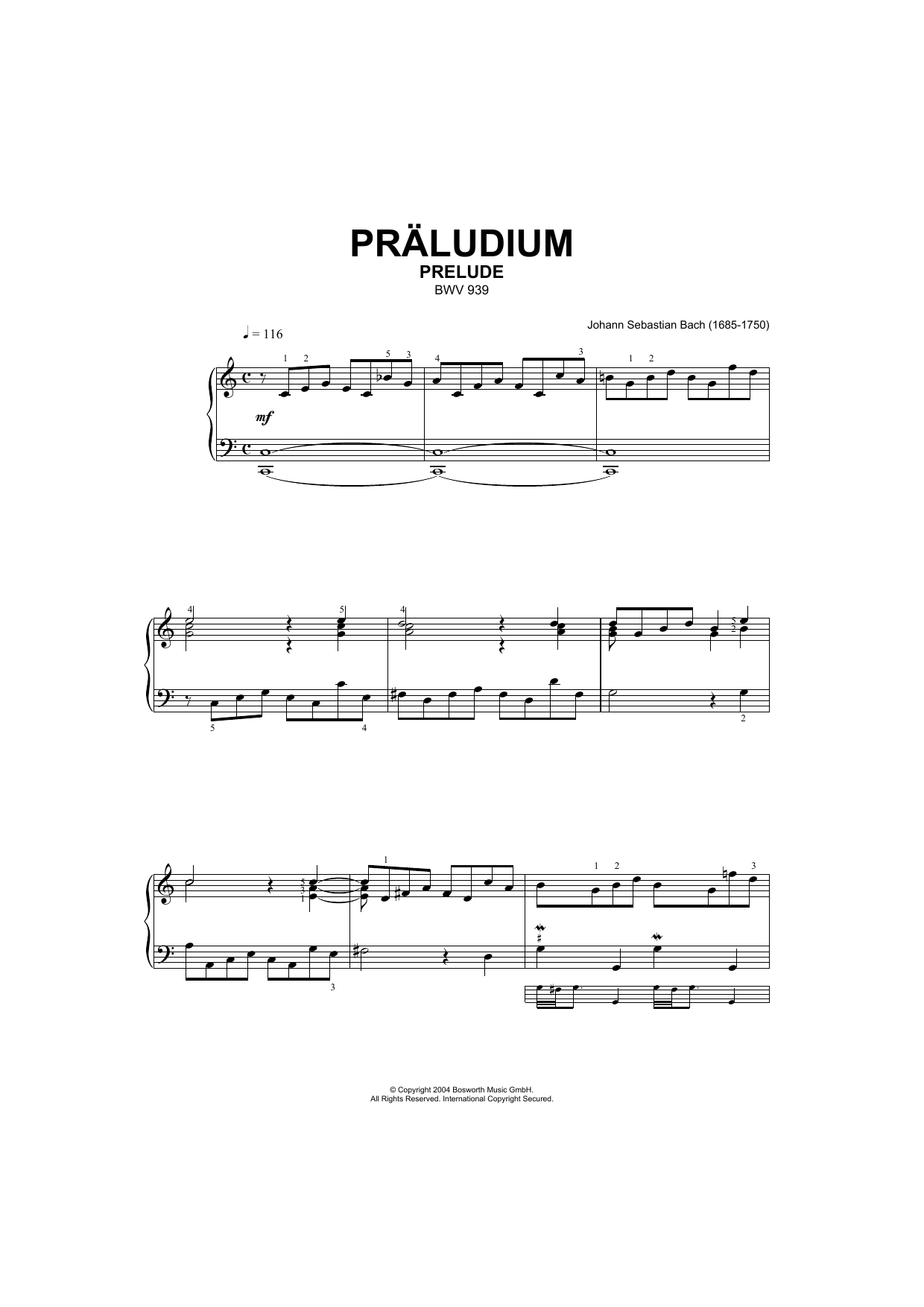Download Johann Sebastian Bach Prelude, BWV 939 Sheet Music