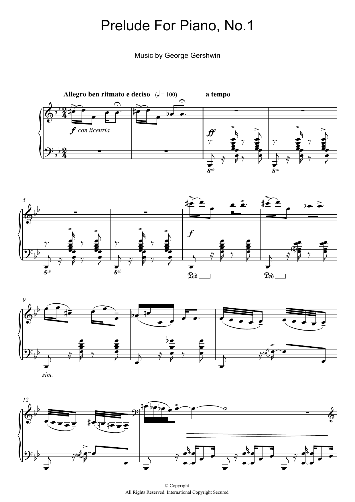 Download George Gershwin Prelude For Piano, No.1 Sheet Music