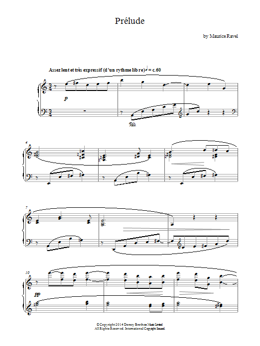 Maurice Ravel Prelude sheet music notes printable PDF score