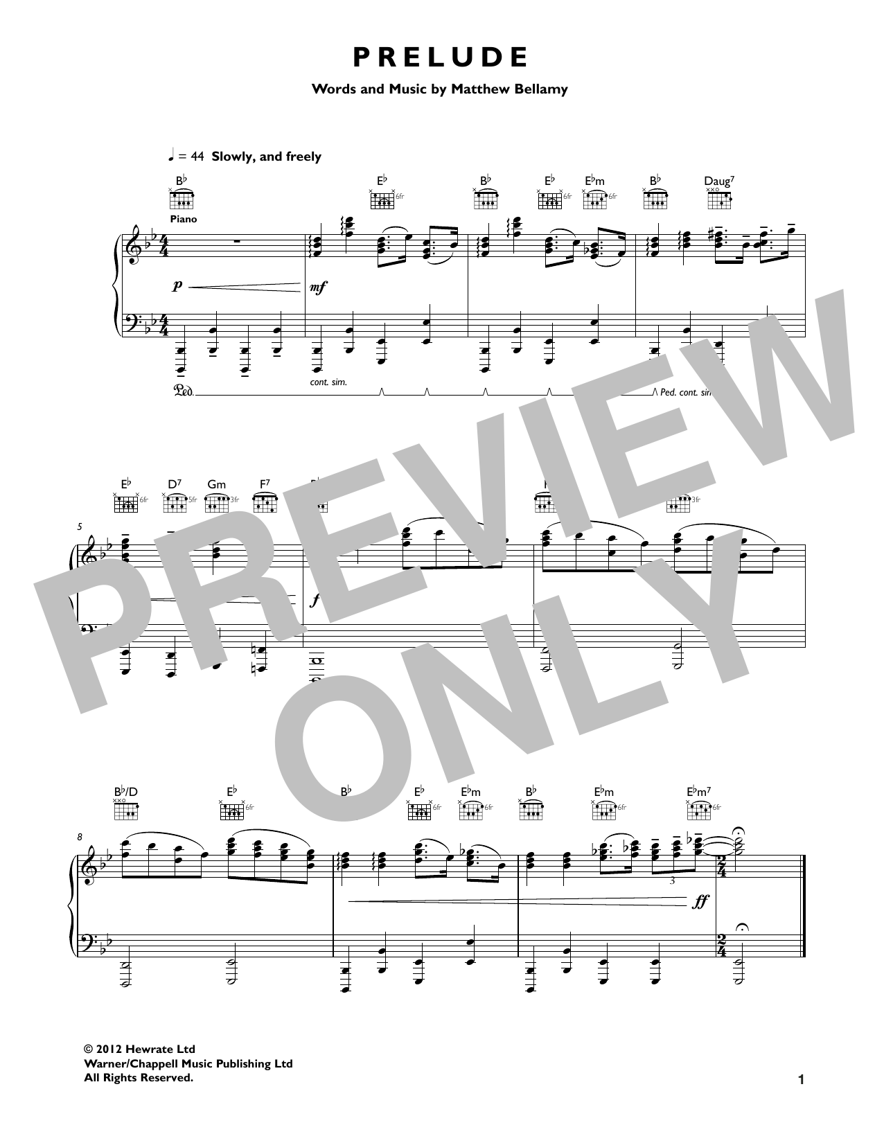 Download Muse Prelude Sheet Music