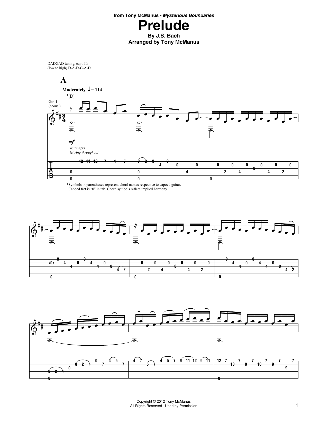 Download Johann Sebastian Bach Prelude (arr. Tony McManus) Sheet Music