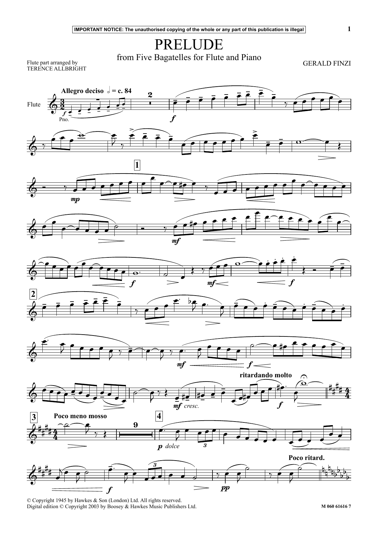 Download Gerald Finzi Prelude (from Five Bagatelles For Flute Sheet Music