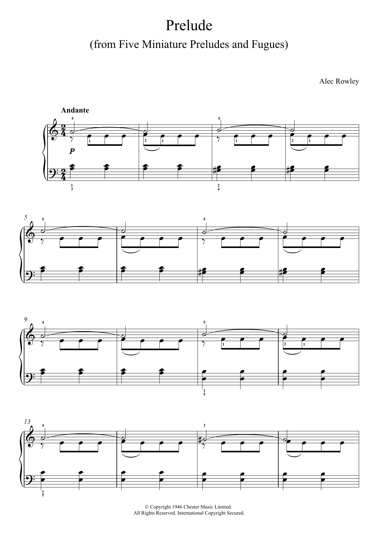 Download Alec Rowley Prelude (from Five Miniature Preludes A Sheet Music