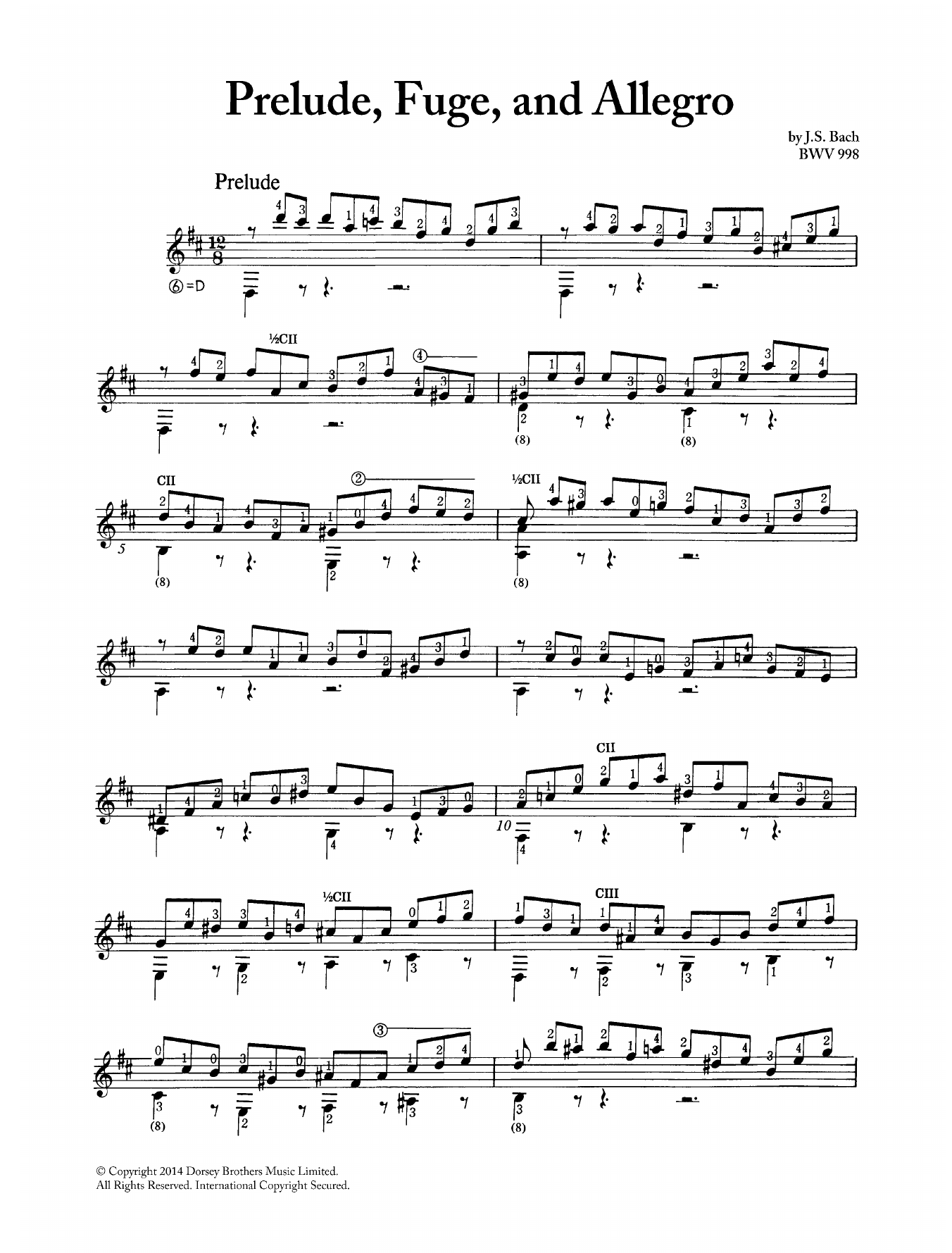 Download Johann Sebastian Bach Prelude, Fugue And Allegro BWV 998 Sheet Music