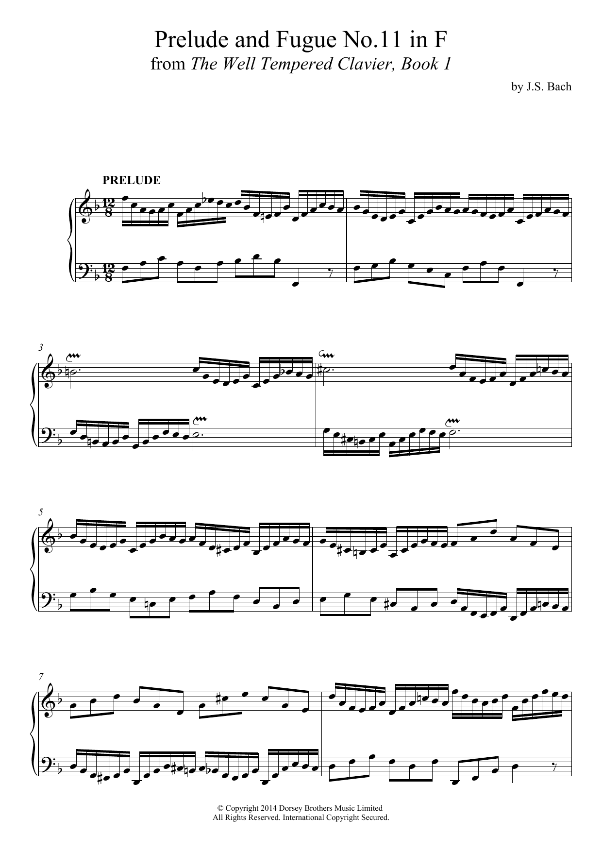 Download Johann Sebastian Bach Prelude and Fugue No. 11 In F Major (BW Sheet Music