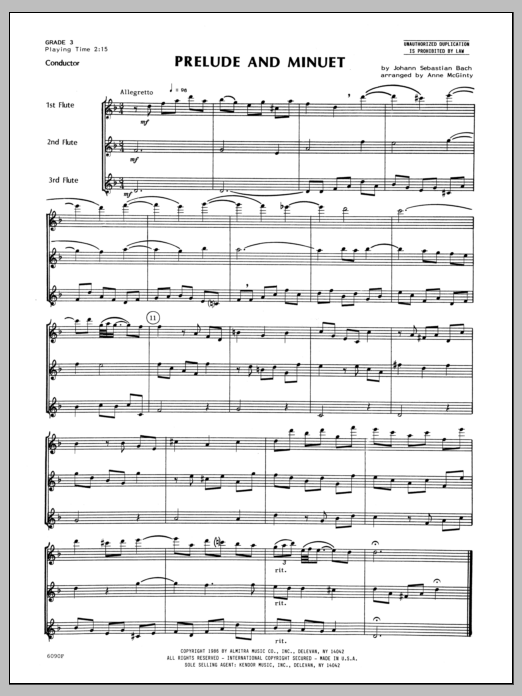 Download Bach Prelude And Minuet - Full Score Sheet Music