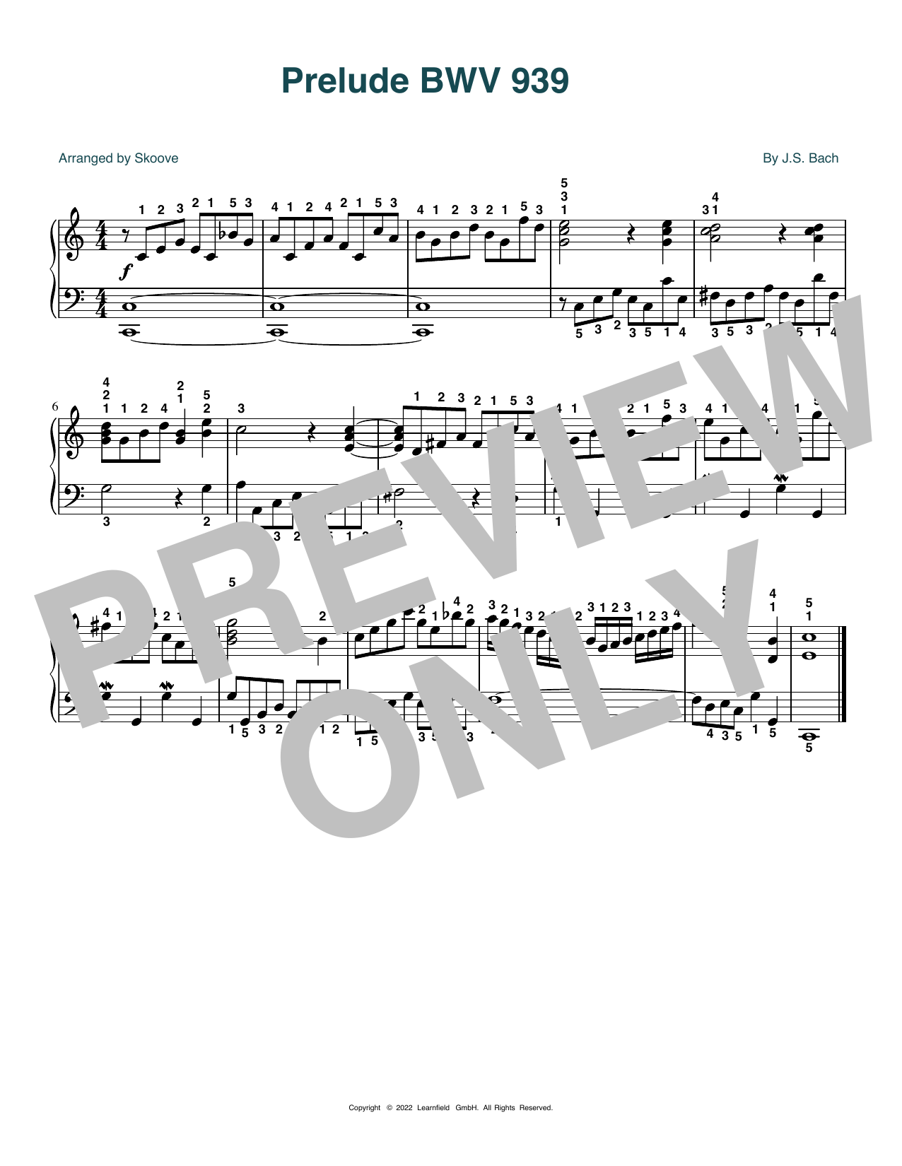 Download J.S. Bach Prelude BWV 939 (arr. Skoove) Sheet Music
