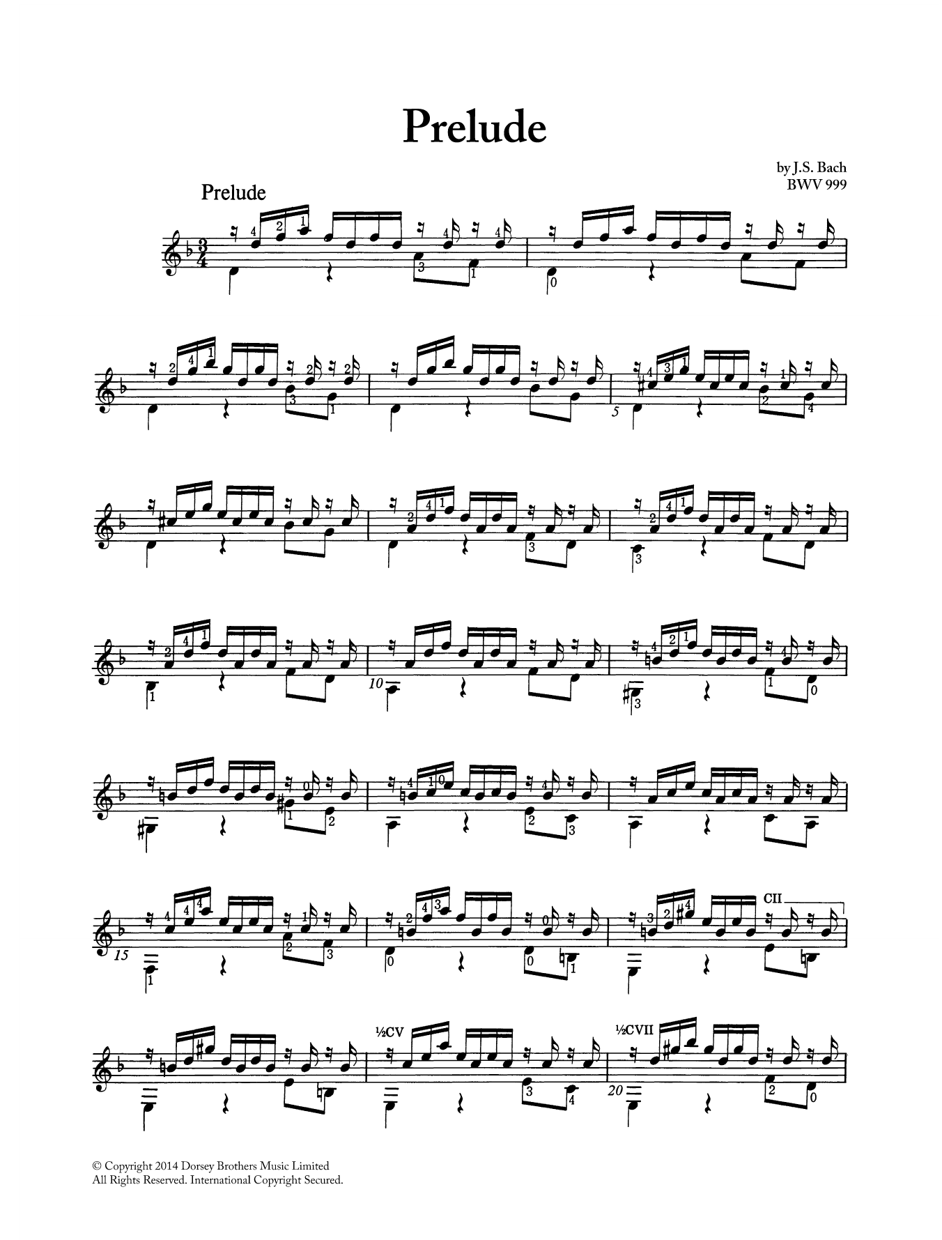 Download Johann Sebastian Bach Prelude BWV 999 Sheet Music