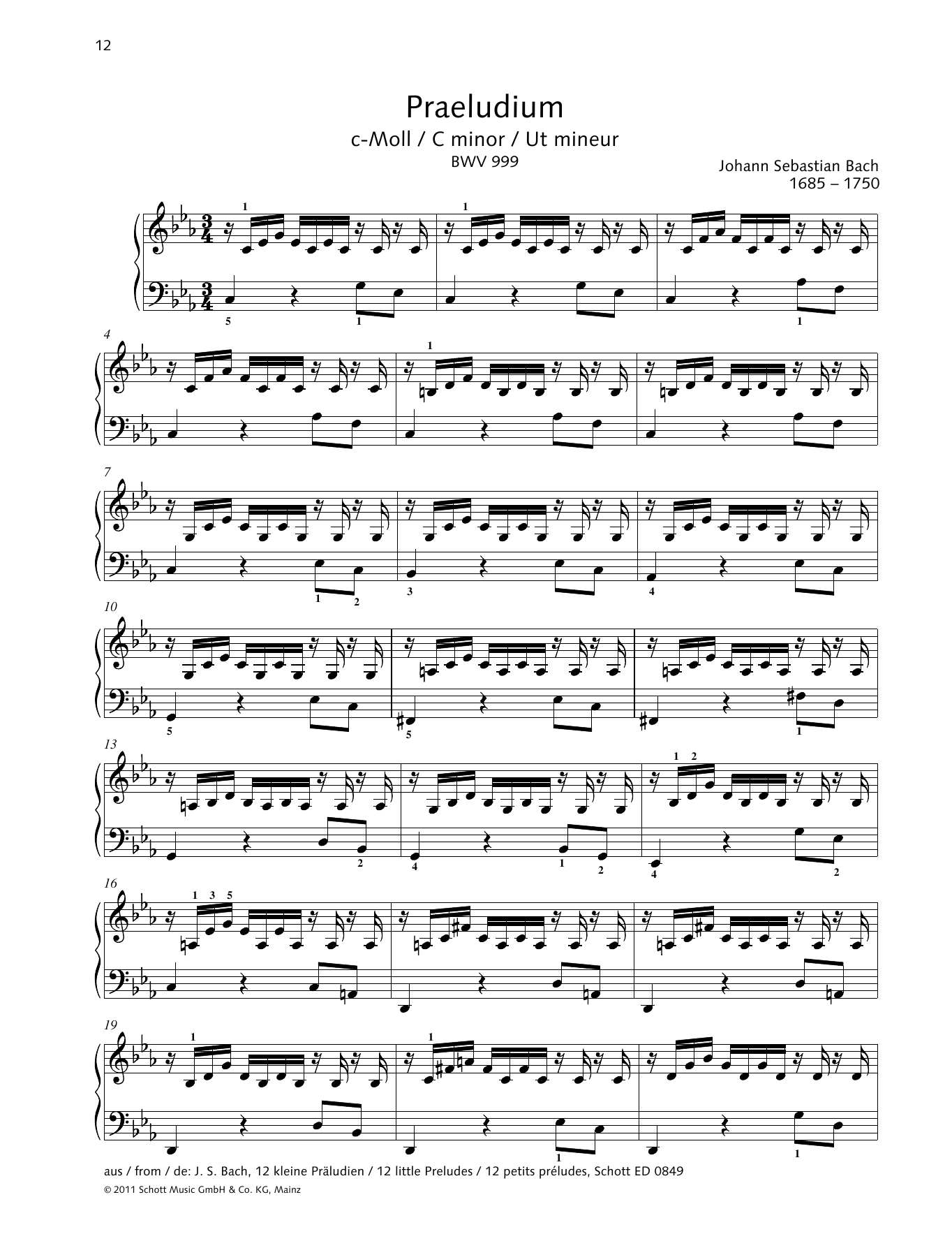 Download Johann Sebastian Bach Prelude C minor Sheet Music