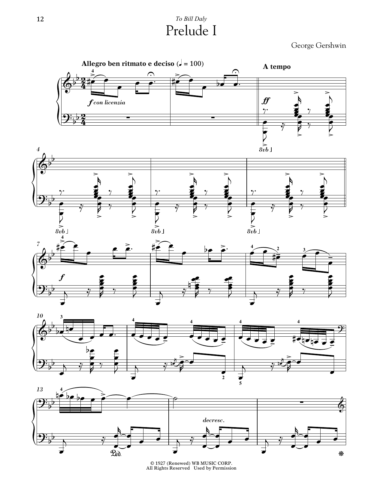 Download George Gershwin Prelude I (Allegro Ben Ritmato E Deciso Sheet Music