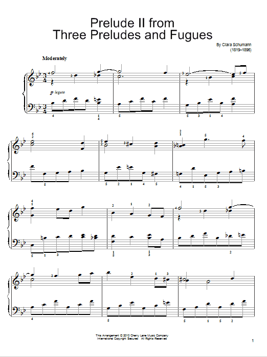 Clara Schumann Prelude II sheet music notes printable PDF score