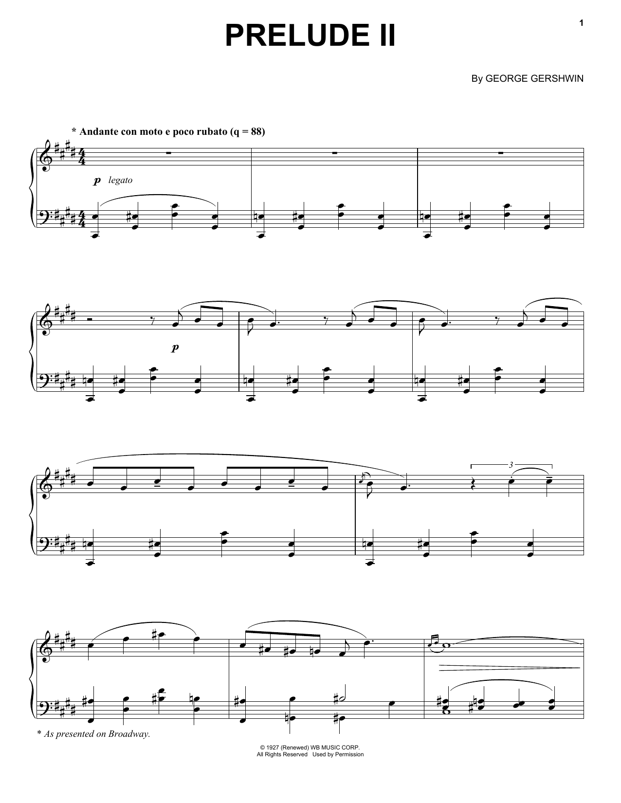 Download George Gershwin Prelude II (Andante Con Moto E Poco Rub Sheet Music