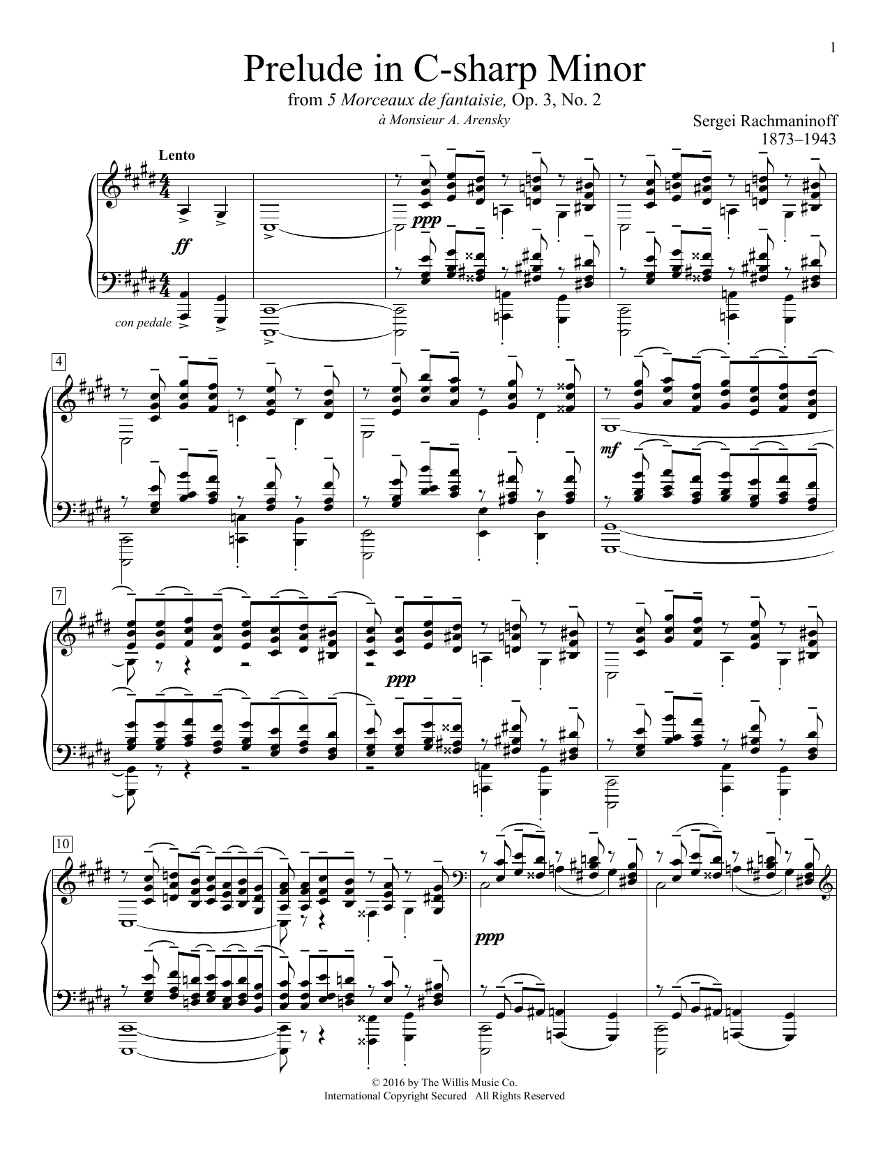 Download Sergei Rachmaninoff Prelude In C-Sharp Minor Sheet Music