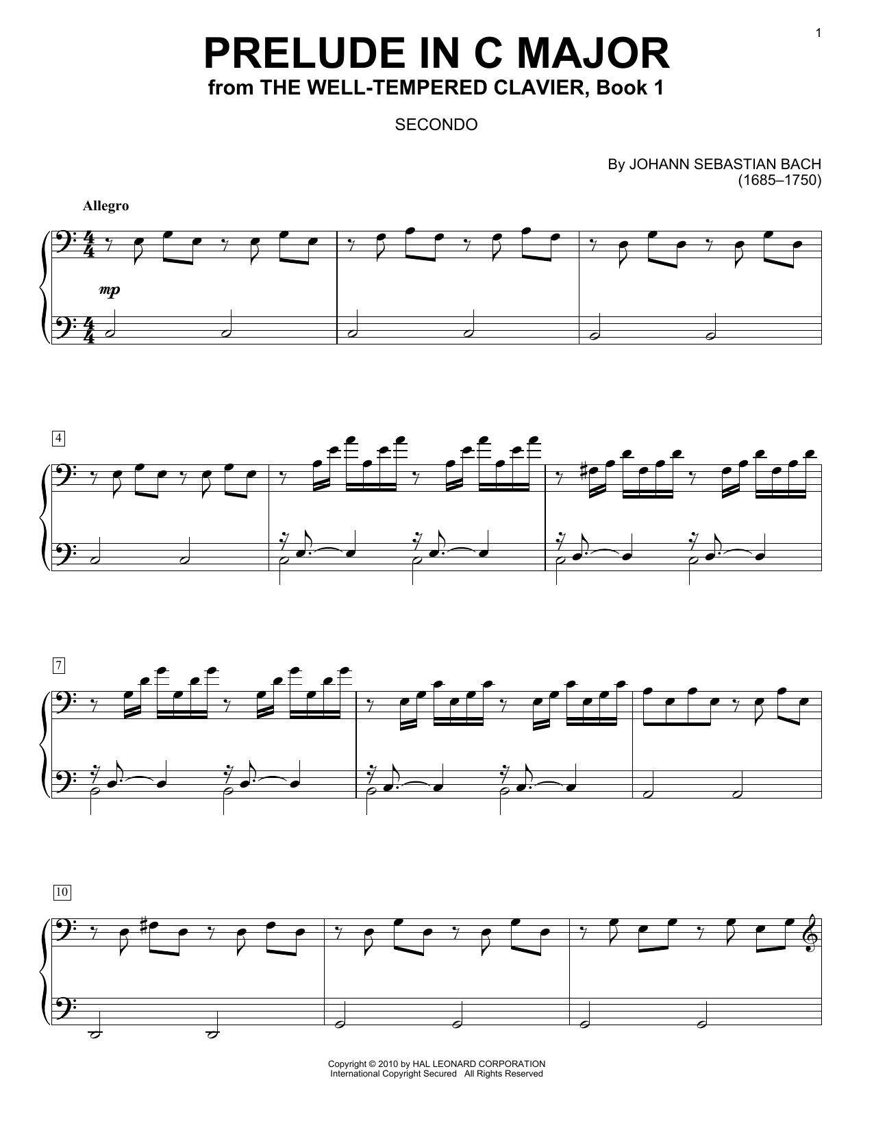 Download Johann Sebastian Bach Prelude In C Major Sheet Music