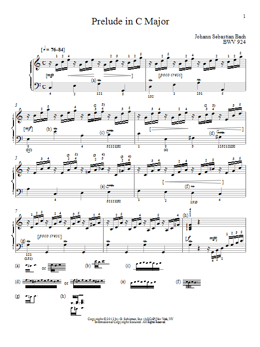 Download Johann Sebastian Bach Prelude In C Major, BMV 924 Sheet Music