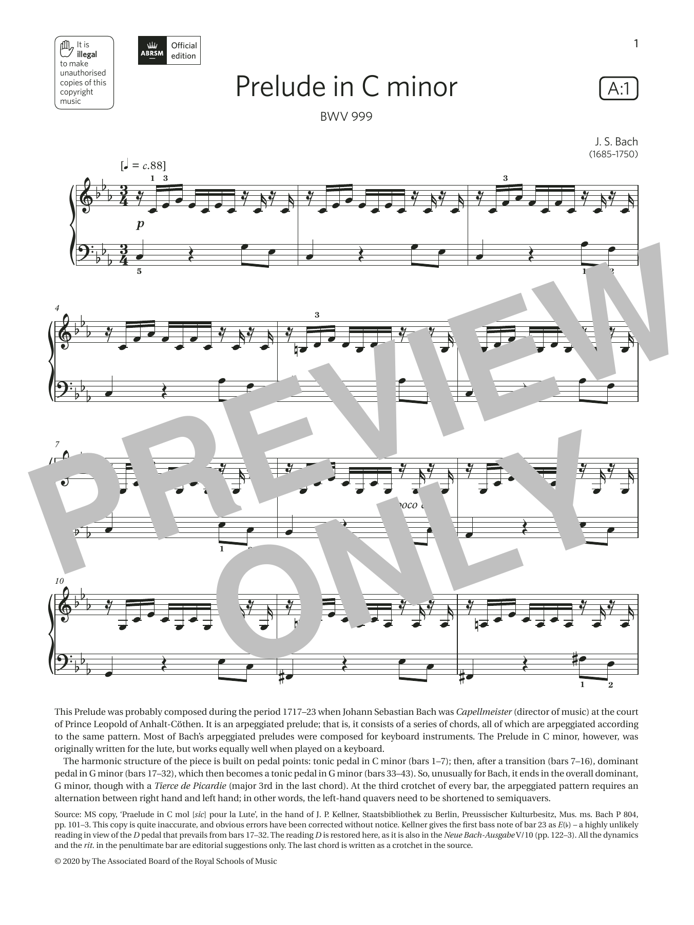 Download J. S. Bach Prelude in C minor (Grade 4, list A1, f Sheet Music