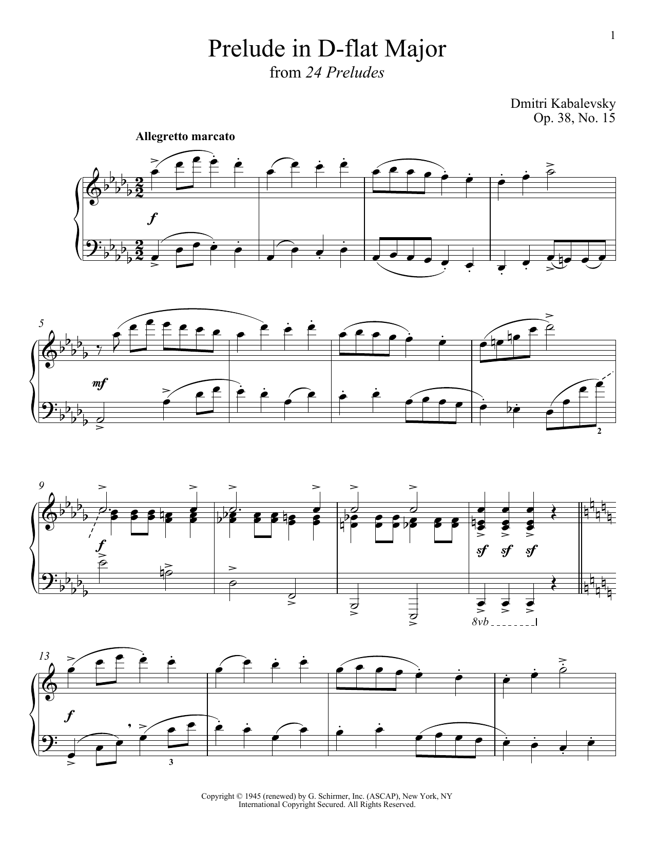 Download Dmitri Kabalevsky Prelude In D Flat Major, Op. 38, No. 15 Sheet Music