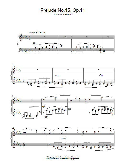 Download Alexander Scriabin Prelude In D Flat Major No. 15, Op.11 Sheet Music