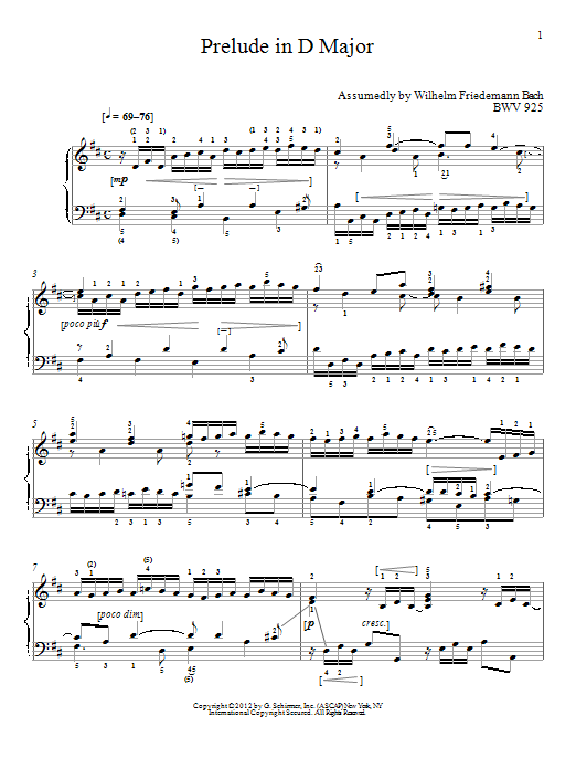 Download Johann Sebastian Bach Prelude In D Major, BMV 925 Sheet Music