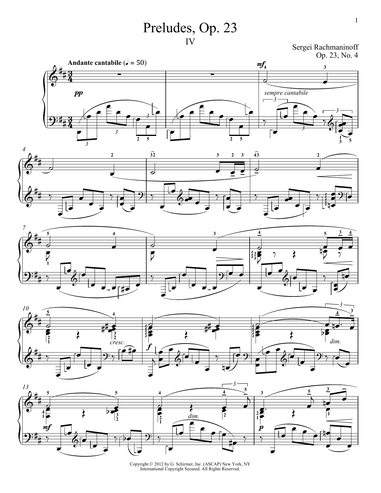 Sergei Rachmaninoff Prelude In D Major, Op. 23, No. 4 sheet music notes printable PDF score