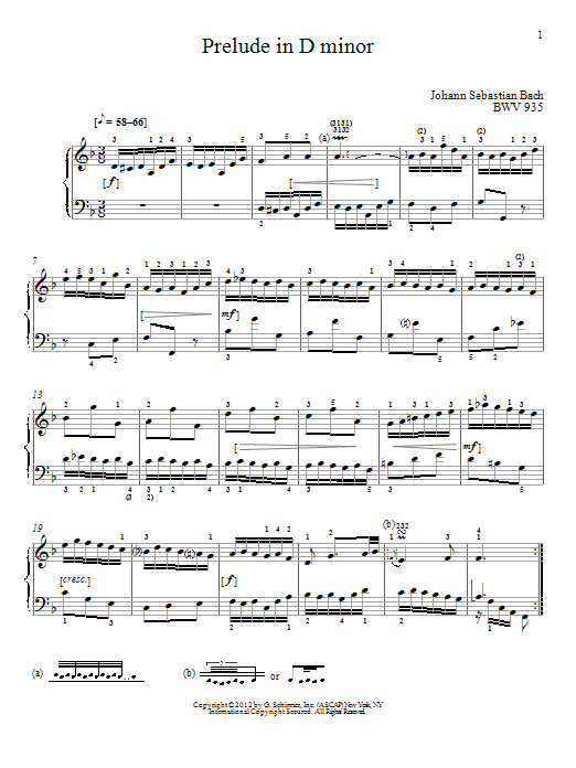 Download Johann Sebastian Bach Prelude In D Minor, BMV 935 Sheet Music