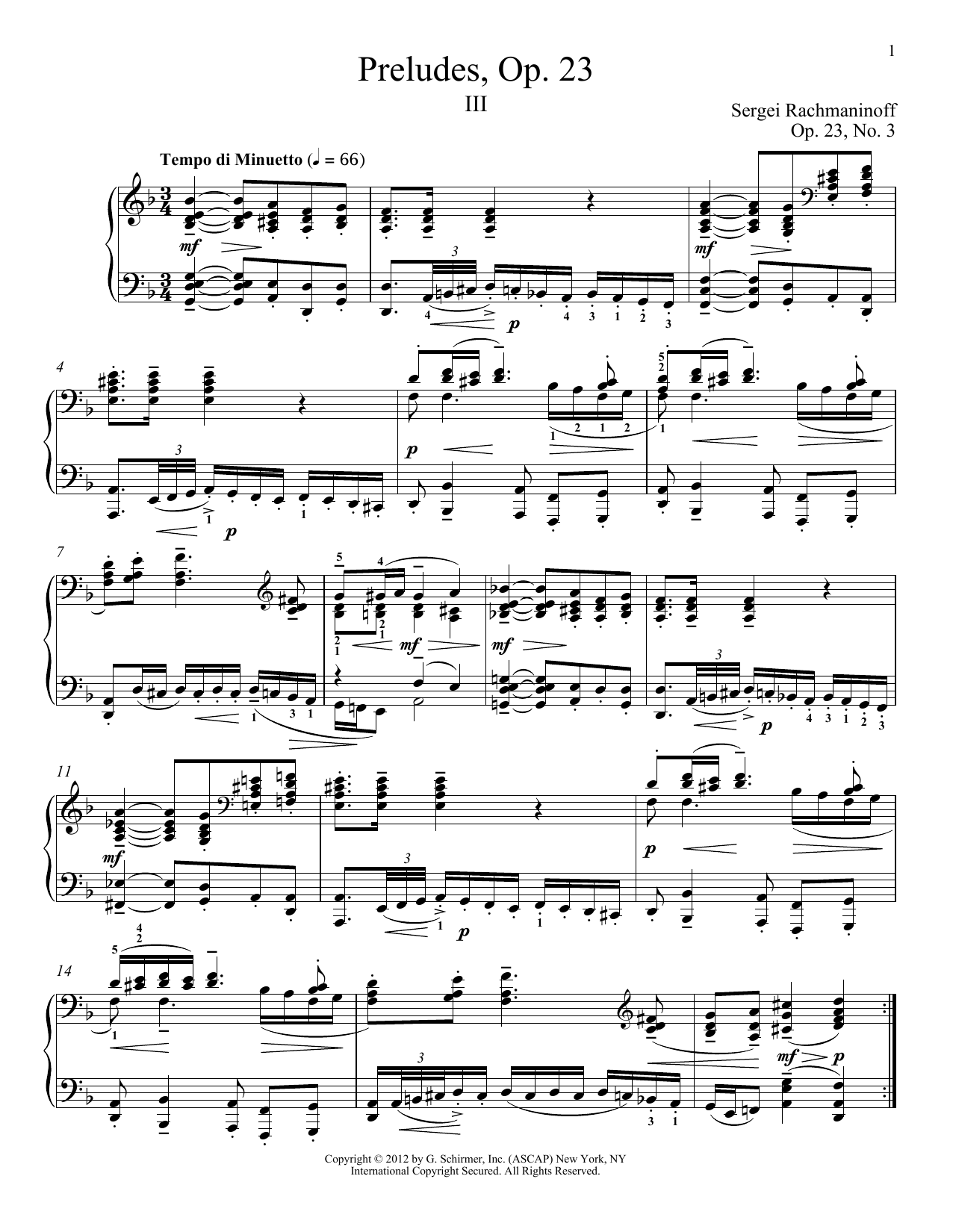 Download Sergei Rachmaninoff Prelude In D Minor, Op. 23, No. 3 Sheet Music