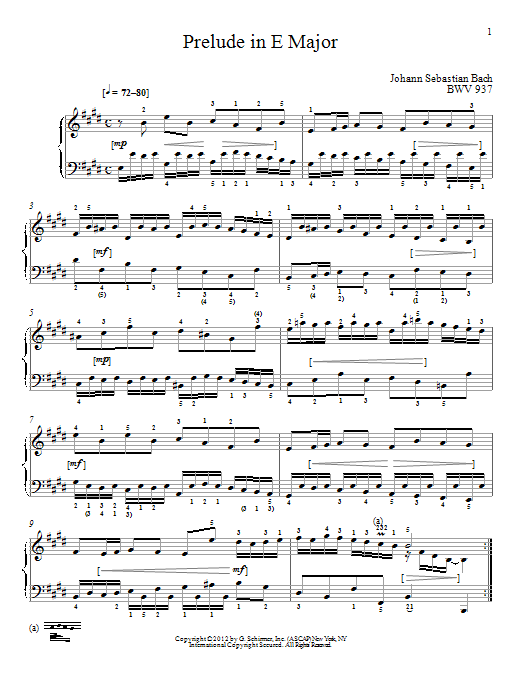Download Johann Sebastian Bach Prelude In E Major, BMV 937 Sheet Music