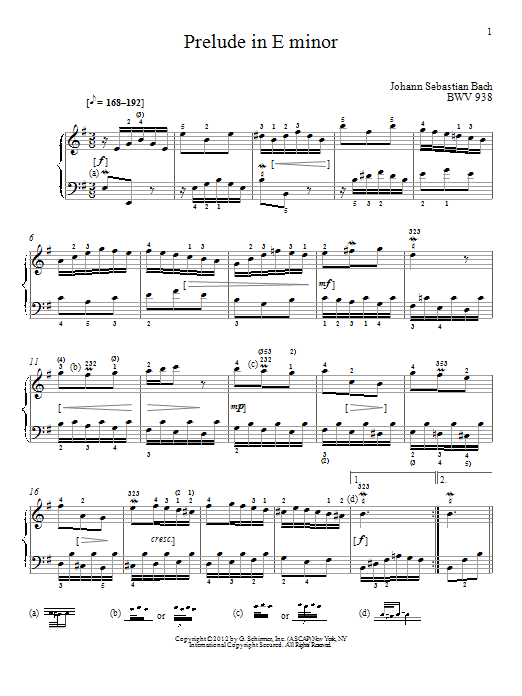 Download Johann Sebastian Bach Prelude In E Minor, BMV 938 Sheet Music