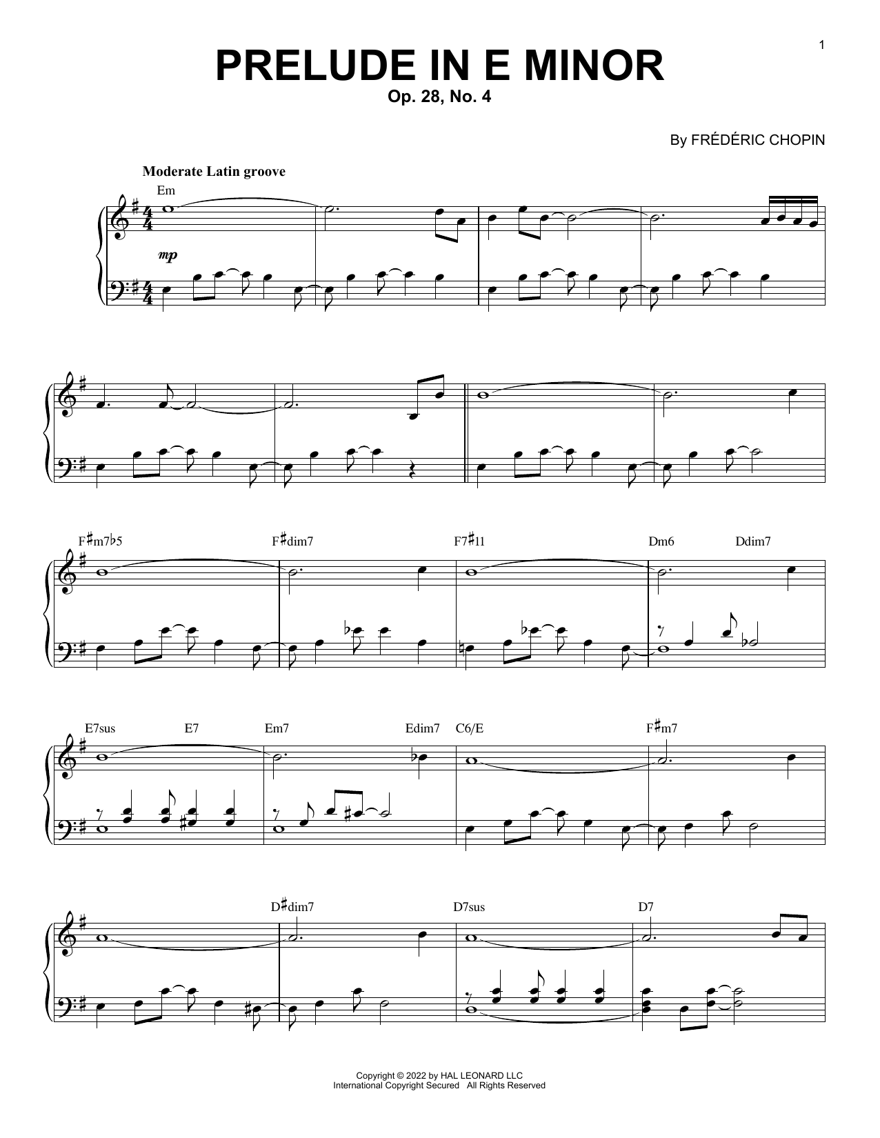 Download Frederic Chopin Prelude In E Minor, Op. 28, No. 4 [Jazz Sheet Music
