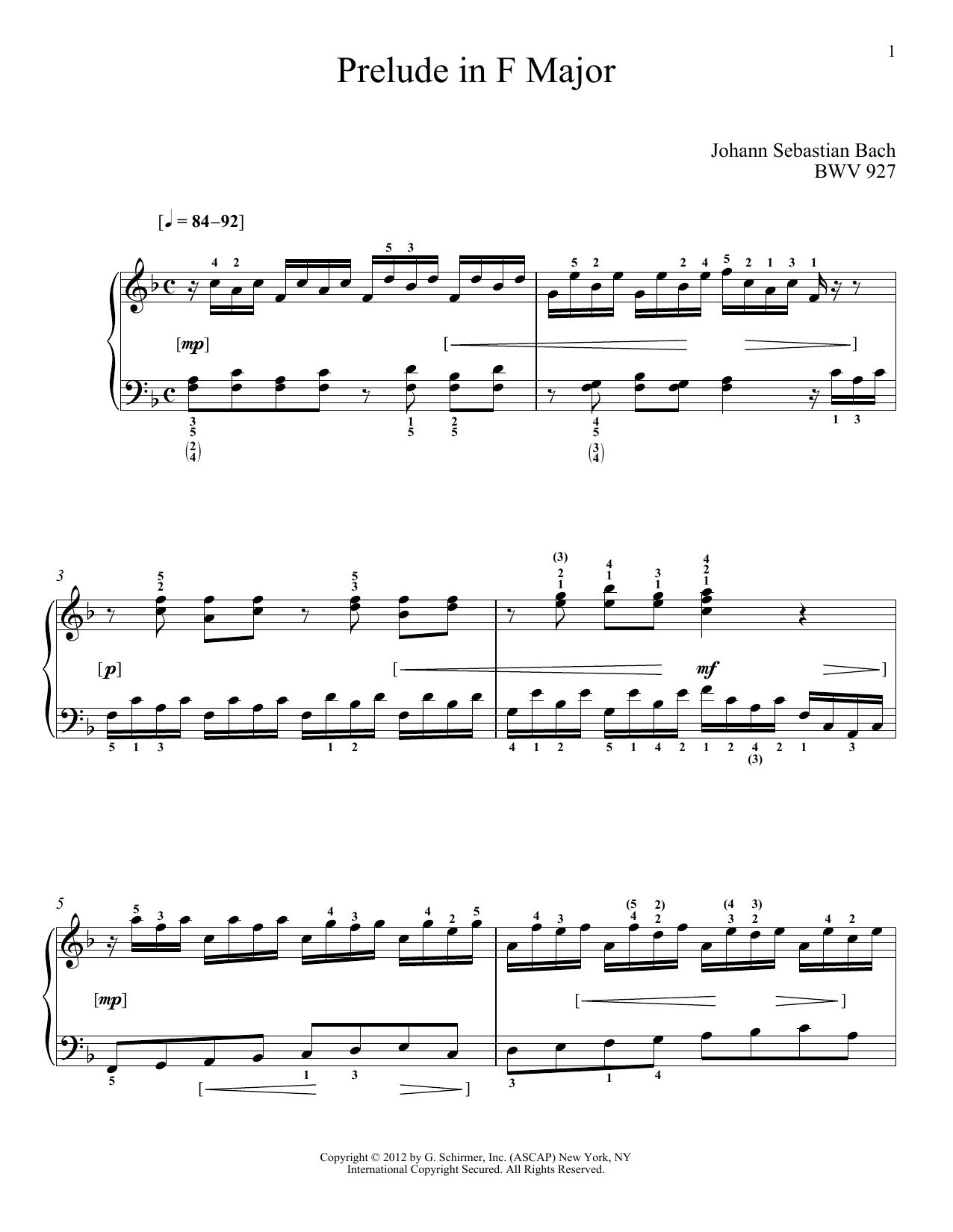 Download Johann Sebastian Bach Prelude In F Major, BMV 927 Sheet Music