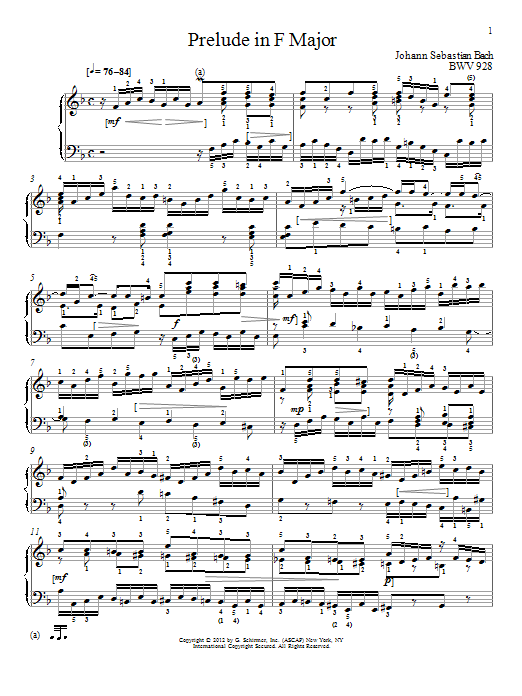 Download Johann Sebastian Bach Prelude In F Major, BMV 928 Sheet Music