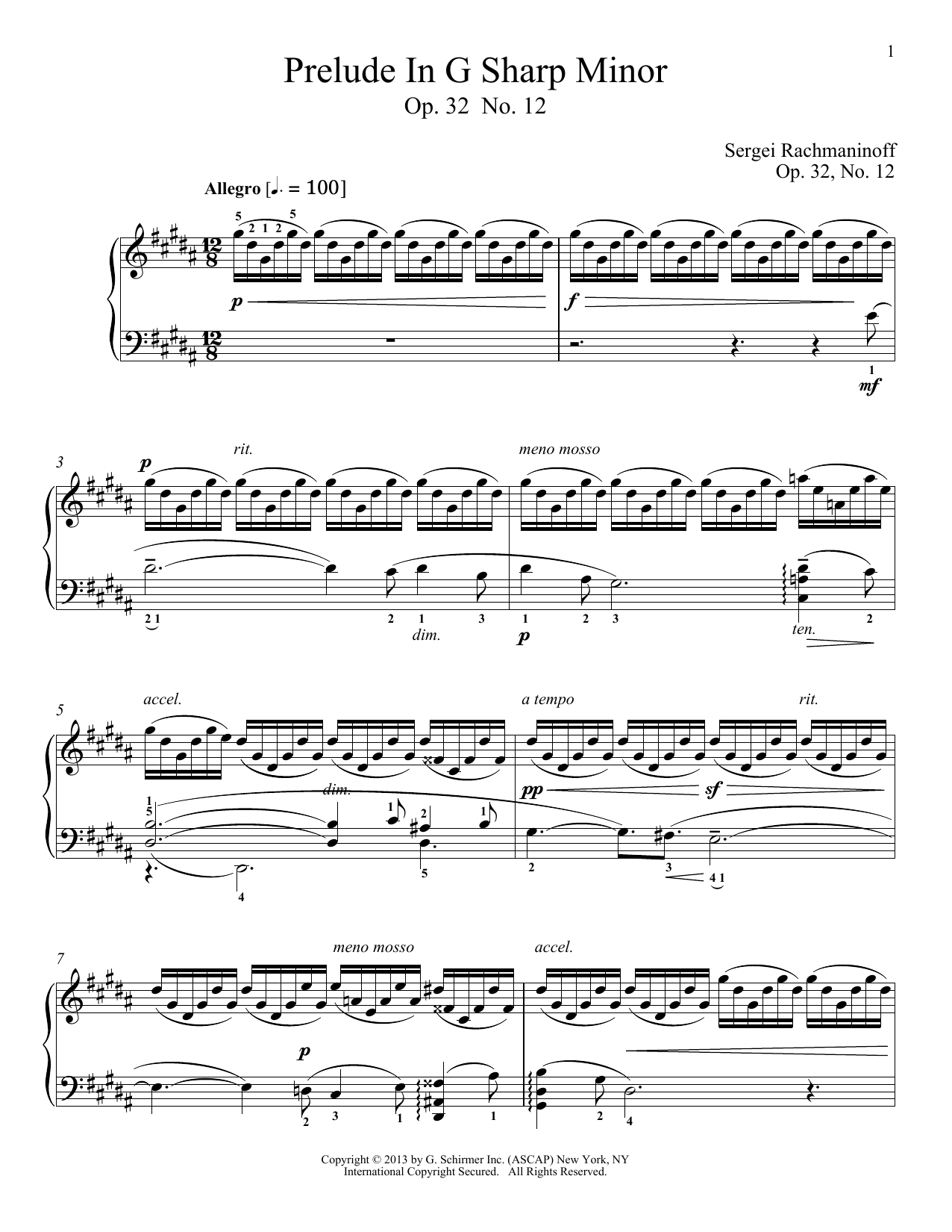 Sergei Rachmaninoff Prelude In G-Sharp Minor, Op. 32, No. 12 sheet music notes printable PDF score